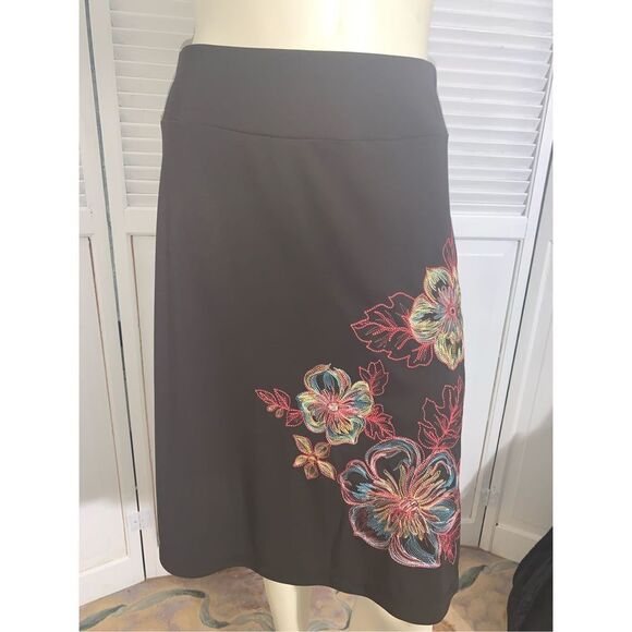 Vintage 90’s Y2K Spandex Floral Embroidered Skirt  Brown Small - Picture 4 of 10